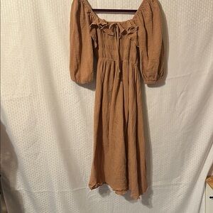 #426 Brown Puff Sleeve Off Shoulder Casual Sundress